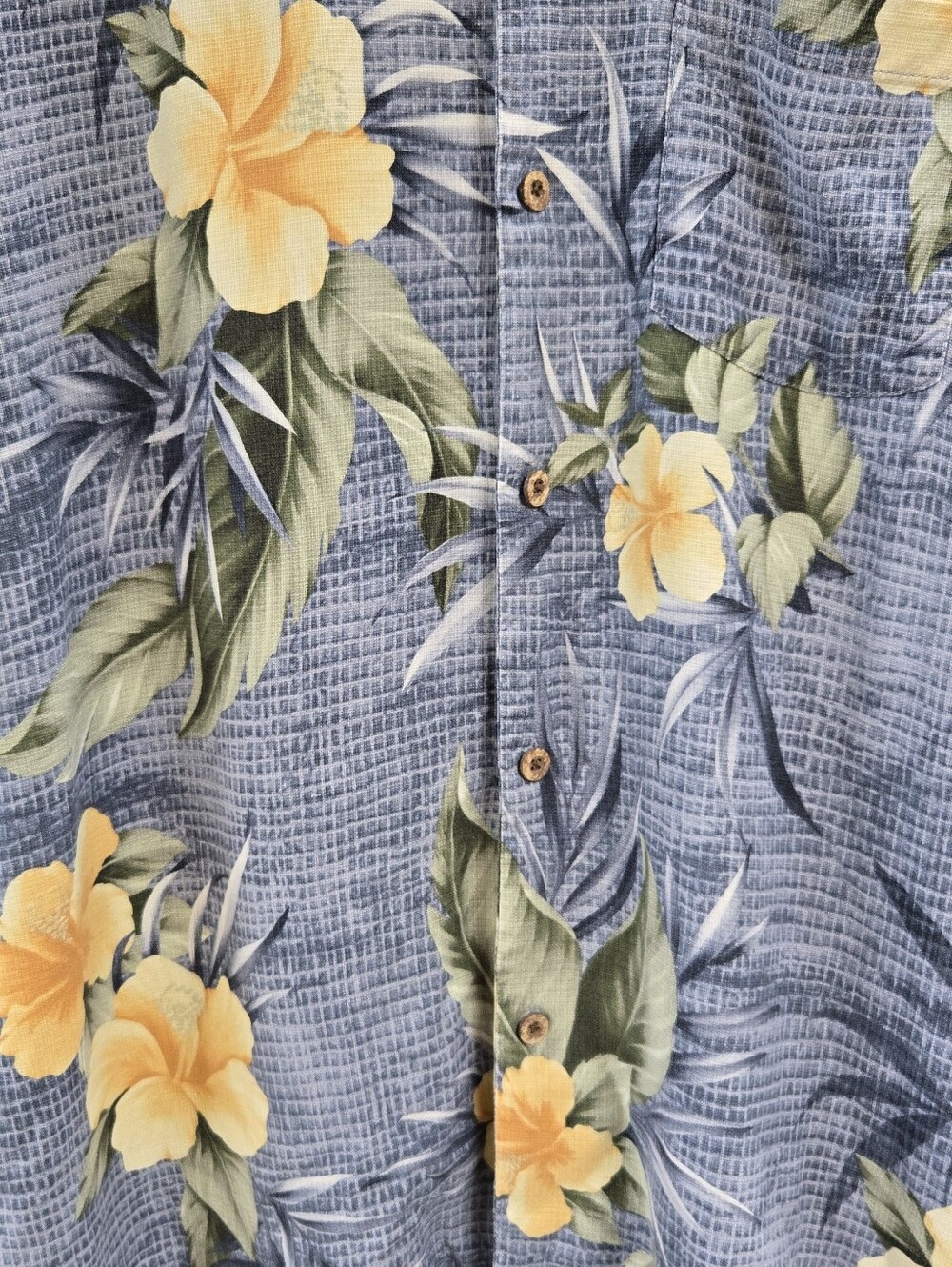 Tommy Bahama Silk Blue Shirt with Yellow Floral Print - Picture 4 of 10